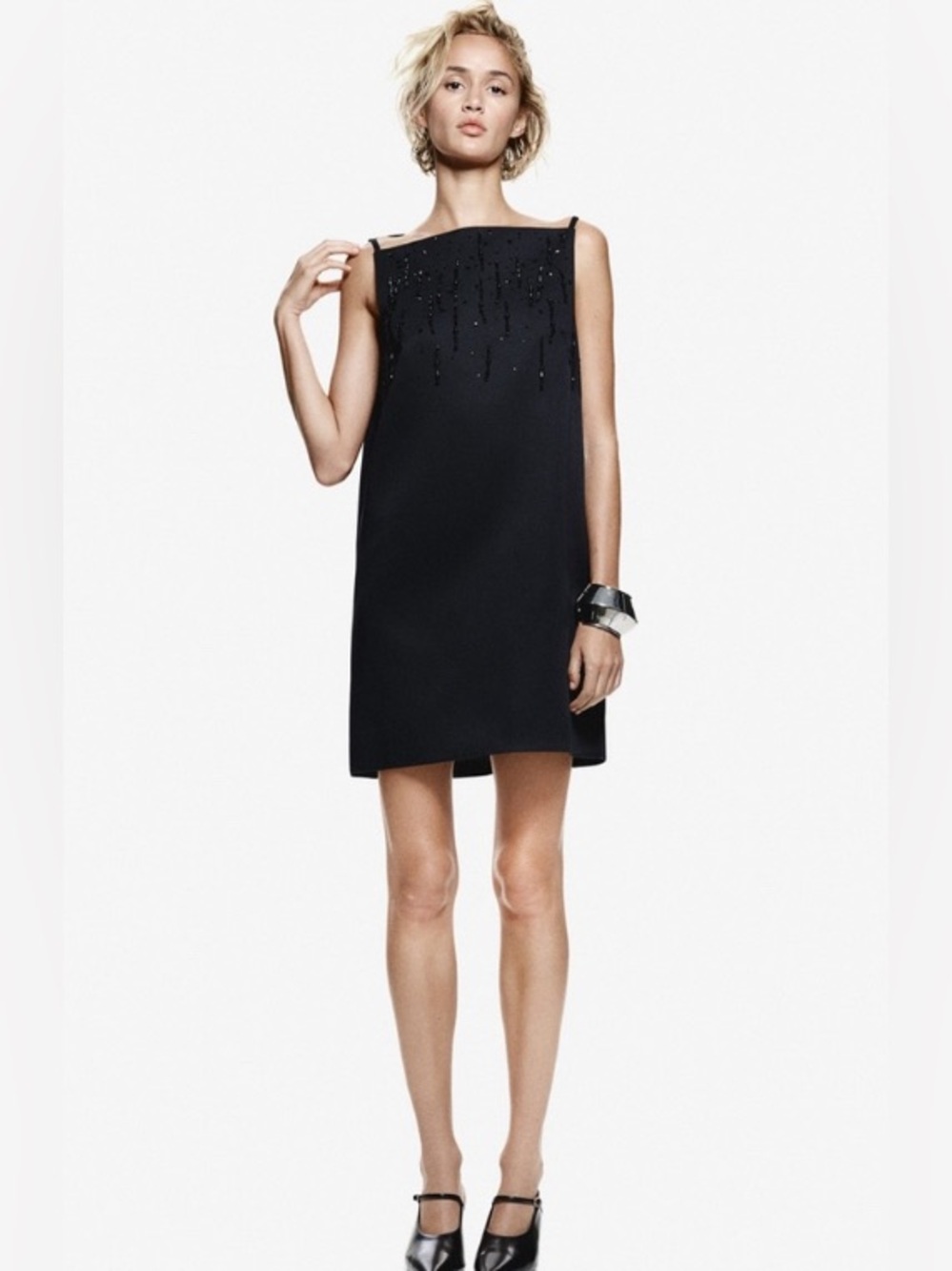 H&M EDITION Black Beaded Shift Dress NWT Size XL | Women's Elegant Evening Dress